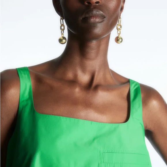 COS Green Contrast Panel Mini Dress Square Neck - Picture 2 of 5